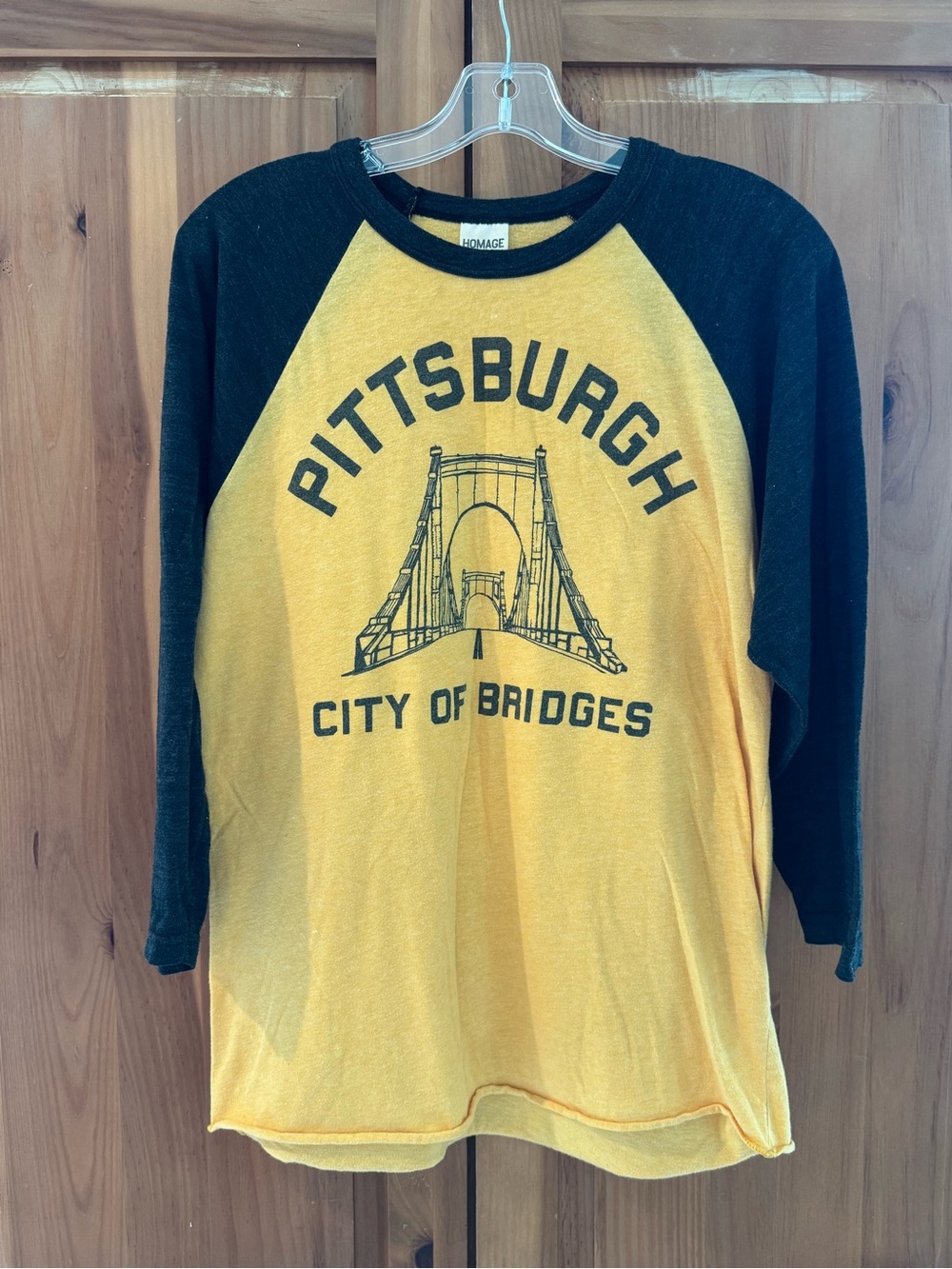 HOMAGE Pittsburgh City of Bridges Raglan Long Sleeve Tee - Yellow & Black